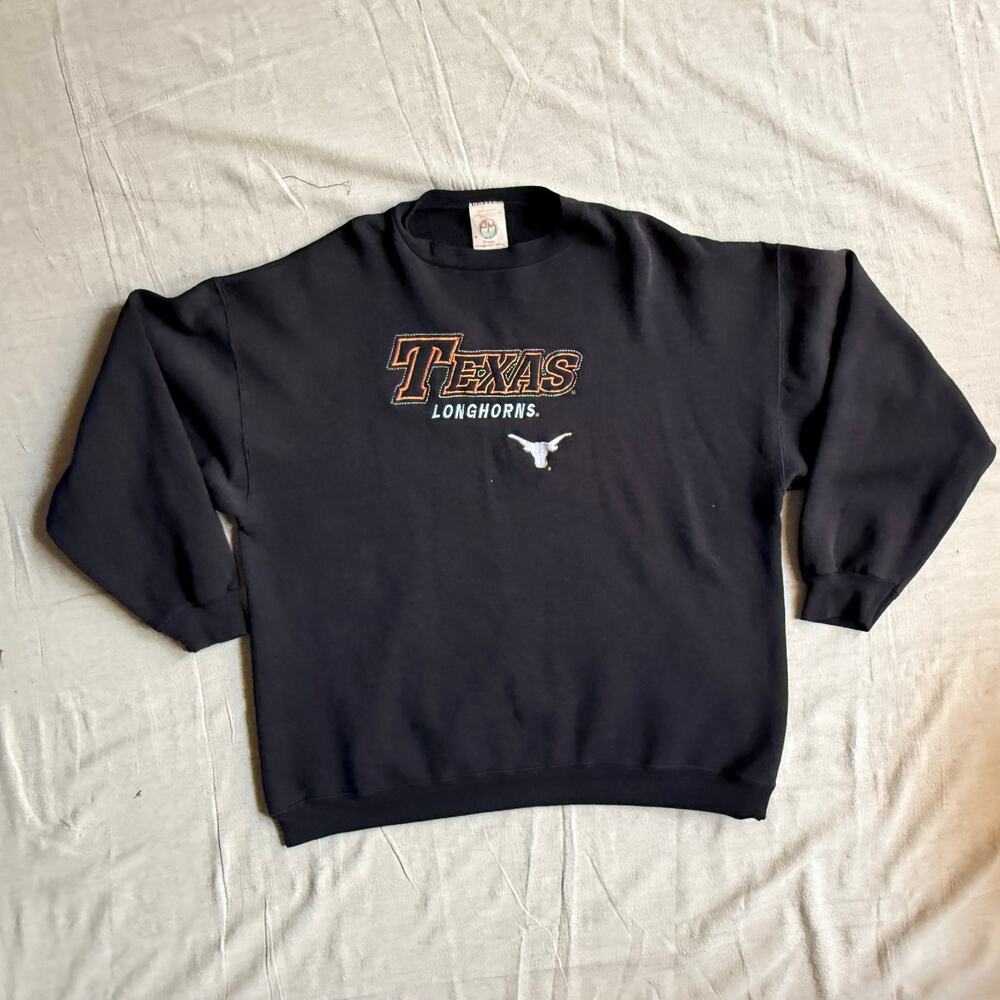 Vintage 90's Sweatshirt Men's XL Texas Longhorns Black Crewneck Made in USA NCAA